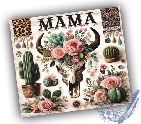 Boho Skull MAMA Roses Leopard 20oz Skinny Tumbler, Western Tumbler Png, Straight & Tapered Tumbler Wrap, Instant Digital Download Sublimation ToriDesigns 