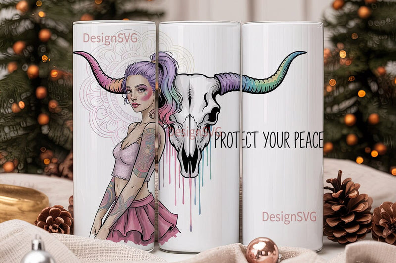 Boho Skull & Mandala 20oz Tumbler Wrap Sublimation DesignSVG 