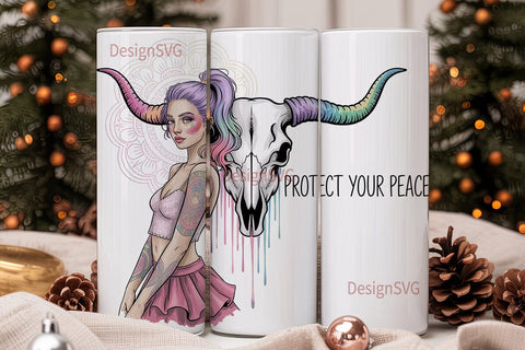 Boho Skull & Mandala 20oz Tumbler Wrap Sublimation DesignSVG 