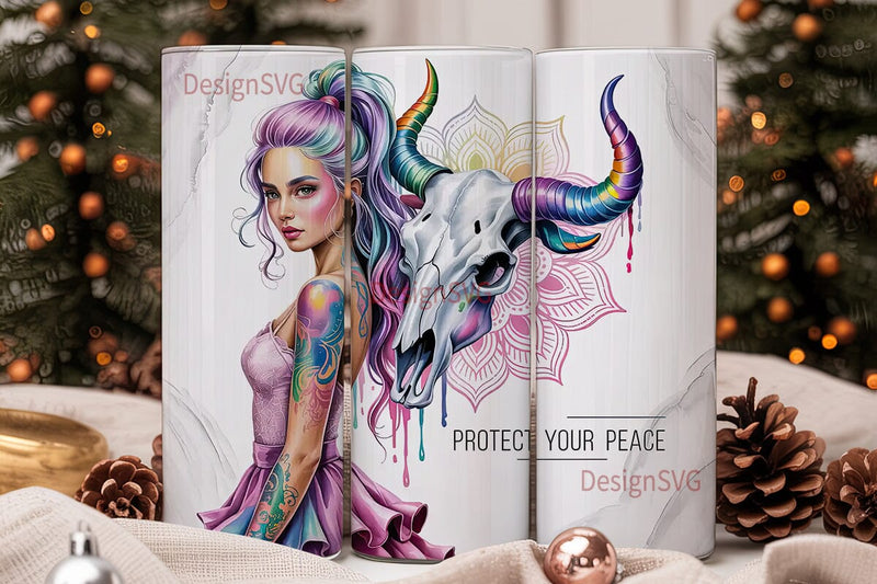 Boho Skull & Mandala 20oz Tumbler Wrap Sublimation DesignSVG 