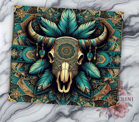 Boho Skull Western Mandala 20oz Tumbler Wrap, Cow Tumbler Wrap, 20oz Sublimation Design, Unique Gift Idea, Rustic Tumbler Pattern, Cow Skull Drinkware Sublimation Li Zamperini 