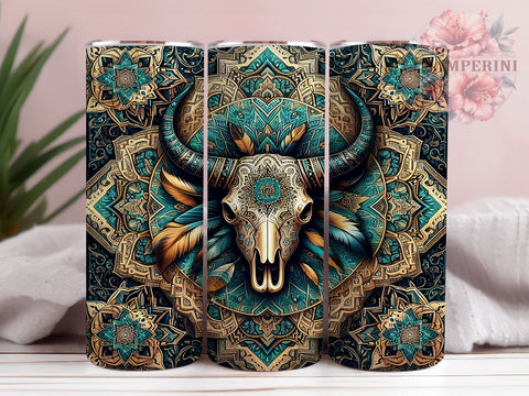 Boho Skull Western Mandala 20oz Tumbler Wrap, Cow Tumbler Wrap, 20oz Sublimation Design, Unique Gift Idea, Rustic Tumbler Pattern, Cow Skull Drinkware Sublimation Li Zamperini 