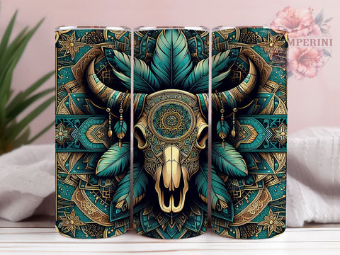 Boho Skull Western Mandala 20oz Tumbler Wrap, Cow Tumbler Wrap, 20oz Sublimation Design, Unique Gift Idea, Rustic Tumbler Pattern, Cow Skull Drinkware Sublimation Li Zamperini 