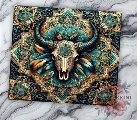 Boho Skull Western Mandala 20oz Tumbler Wrap, Cow Tumbler Wrap, 20oz Sublimation Design, Unique Gift Idea, Rustic Tumbler Pattern, Cow Skull Drinkware Sublimation Li Zamperini 