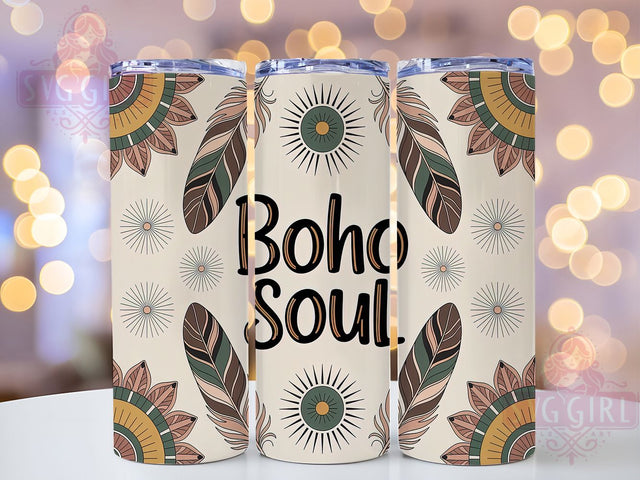 Boho Soul Retro Vintage Hippie Tumbler, Bohemian Revival Cup, 20Oz Tumbler Wrap, Sublimation Boho Design, Hippie Aesthetic Drinkware, Vintage Boho Mug Wrap, Retro Bohemian Tumbler Sublimation SvggirlplusArt 