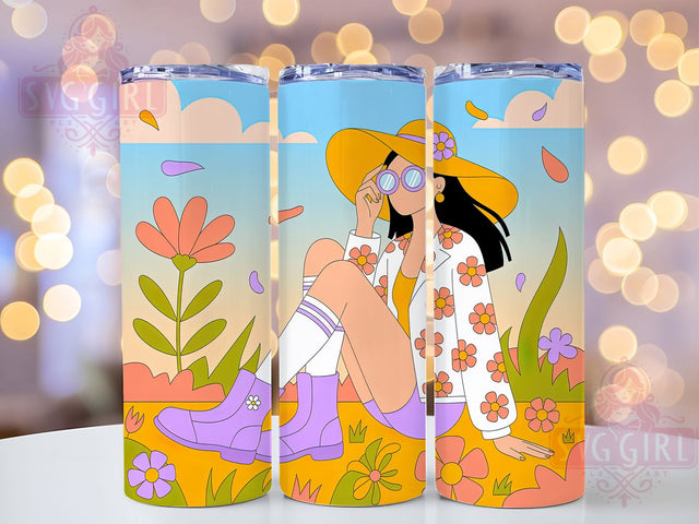 Boho Spring Floral Tumbler Wrap, Boho Retro Chic, Pastel Flowers, Vintage Style, Floral Design, Tumbler Wrap, Sublimation Design Sublimation SvggirlplusArt 