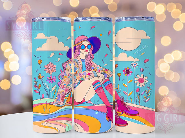 Boho Spring Floral Tumbler Wrap, Boho Retro Chic, Pastel Flowers, Vintage Style, Floral Design, Tumbler Wrap, Sublimation Design Sublimation SvggirlplusArt 