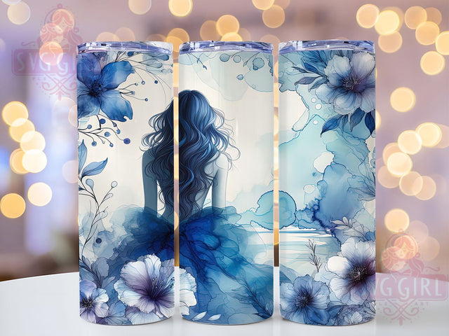 Boho Spring Wildflower Nature Girl Tumbler, Blue Floral Tumbler Wrap, 20oz Sublimation PNG, Boho Flower Girl Design, Spring Wildflowers Tumbler, Feminine Floral Tumbler, Nature Girl Wrap Sublimation SvggirlplusArt 