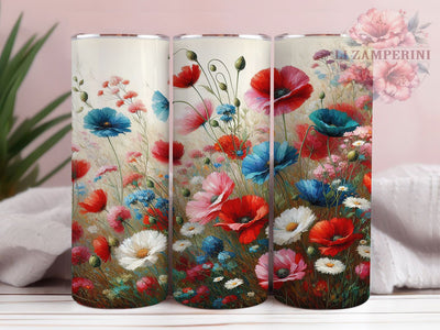 Boho Spring Wildflower Tumbler, Spring Floral Theme, Watercolor Bloom Design, Boho Chic Wrap, Romantic Garden Style, Seamless Nature Print, Colorful Rustic Aesthetic, 20Oz Tumbler, Sublimation Sublimation Li Zamperini 