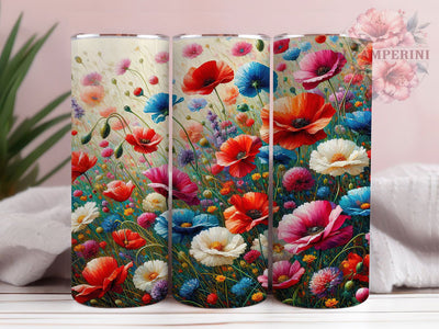 Boho Spring Wildflower Tumbler, Spring Floral Theme, Watercolor Bloom Design, Boho Chic Wrap, Romantic Garden Style, Seamless Nature Print, Colorful Rustic Aesthetic, 20Oz Tumbler, Sublimation Sublimation Li Zamperini 