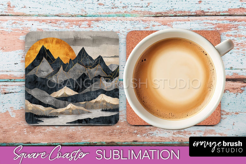 Boho Square Coaster Sublimation - Minimalist Landscape PNG Sublimation OrangeBrushStudio 