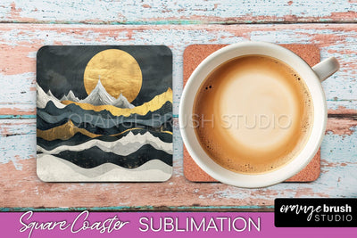 Boho Square Coaster Sublimation - Minimalist Landscape PNG Sublimation OrangeBrushStudio 