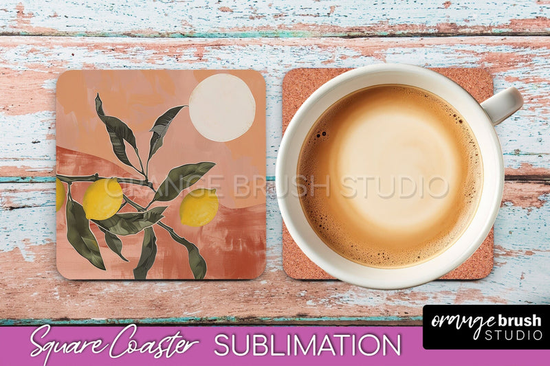 Boho Square Coaster Sublimation - Minimalist Landscape PNG Sublimation OrangeBrushStudio 