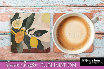 Boho Square Coaster Sublimation - Minimalist Landscape PNG Sublimation OrangeBrushStudio 