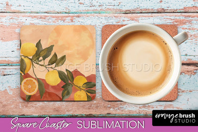 Boho Square Coaster Sublimation - Minimalist Landscape PNG Sublimation OrangeBrushStudio 