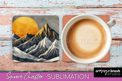 Boho Square Coaster Sublimation - Minimalist Landscape PNG Sublimation OrangeBrushStudio 