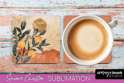 Boho Square Coaster Sublimation - Minimalist Landscape PNG Sublimation OrangeBrushStudio 