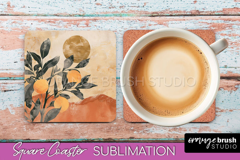Boho Square Coaster Sublimation - Minimalist Landscape PNG Sublimation OrangeBrushStudio 
