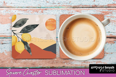 Boho Square Coaster Sublimation - Minimalist Landscape PNG Sublimation OrangeBrushStudio 