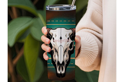 Boho Steer Skull 20oz Tumbler Wrap Sublimation DesignSVG 
