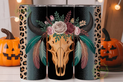 Boho Steer Skull 20oz Tumbler Wrap Sublimation PixelChick 