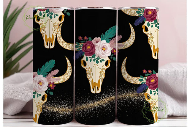 Boho Steer Skull 20oz Tumbler Wrap Sublimation PixelChick 