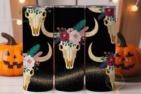 Boho Steer Skull 20oz Tumbler Wrap Sublimation PixelChick 