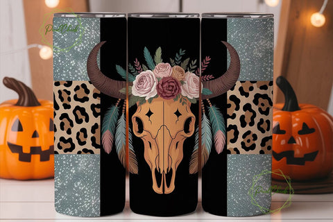 Boho Steer Skull 20oz Tumbler Wrap Sublimation PixelChick 