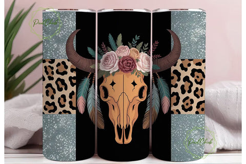 Boho Steer Skull 20oz Tumbler Wrap Sublimation PixelChick 