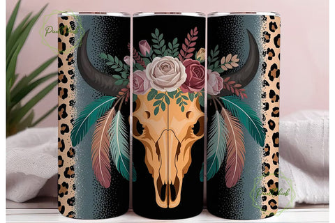 Boho Steer Skull 20oz Tumbler Wrap Sublimation PixelChick 