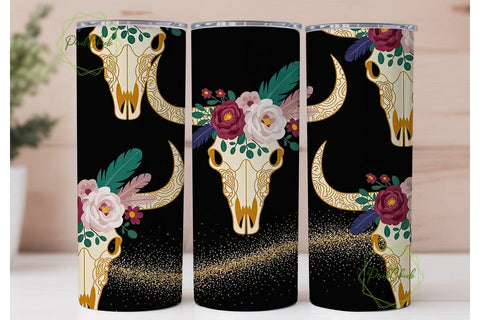 Boho Steer Skull 20oz Tumbler Wrap Sublimation PixelChick 