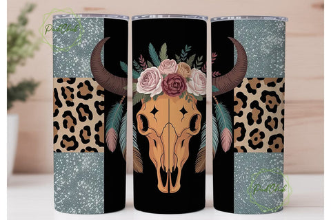 Boho Steer Skull 20oz Tumbler Wrap Sublimation PixelChick 