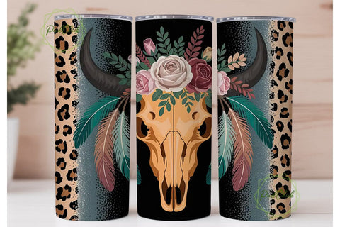 Boho Steer Skull 20oz Tumbler Wrap Sublimation PixelChick 