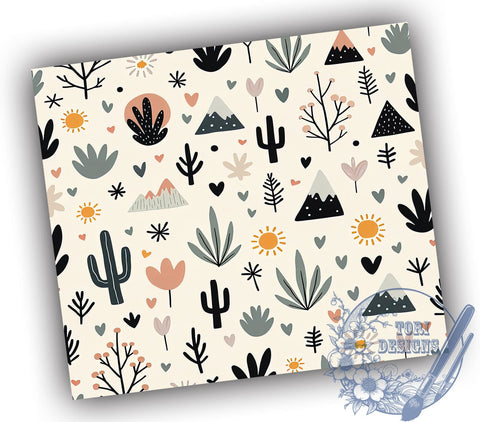 Boho Succulent Cactus 20oz Tumbler, Succulent Design, Cactus Decor, 20oz Sublimation, Plant Lover Gift, Custom Tumbler Wrap, Floral Drinkware Sublimation ToriDesigns 