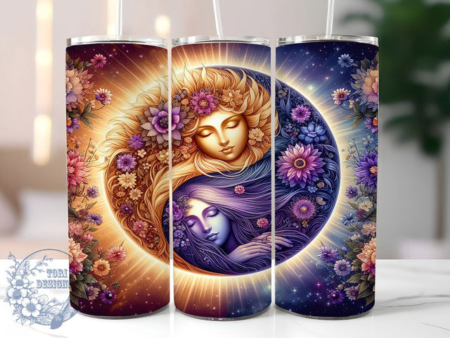 Boho Sun and Moon Celestial Tumbler, Boho Astrology Cup, Celestial Drinkware, 20Oz Tumbler Wrap, Sublimation Tumbler Design, Moon And Sun Coffee Mug, Spiritual Boho Tumbler Sublimation ToriDesigns 