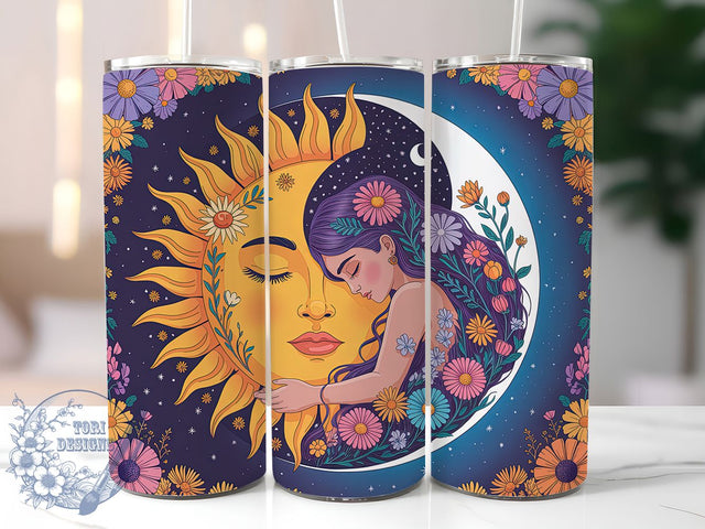 Boho Sun and Moon Celestial Tumbler, Boho Astrology Cup, Celestial Drinkware, 20Oz Tumbler Wrap, Sublimation Tumbler Design, Moon And Sun Coffee Mug, Spiritual Boho Tumbler Sublimation ToriDesigns 