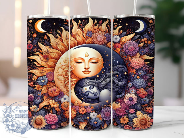Boho Sun and Moon Celestial Tumbler, Boho Astrology Cup, Celestial Drinkware, 20Oz Tumbler Wrap, Sublimation Tumbler Design, Moon And Sun Coffee Mug, Spiritual Boho Tumbler Sublimation ToriDesigns 
