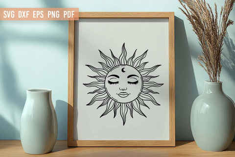 Boho Sun with face SVG File | Boho Sun Silhouette SVG SVG Irina Ostapenko 