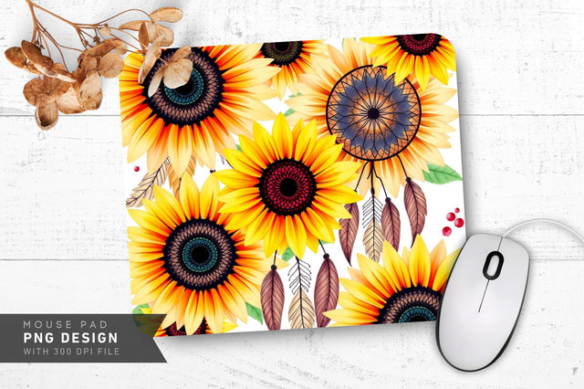 Boho Sunflower Art Mousepad Sublimation Regulrcrative 