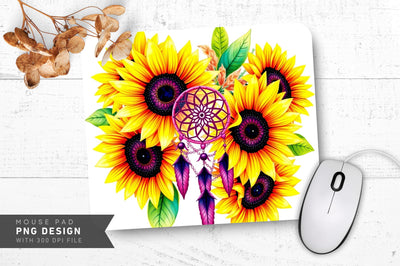 Boho Sunflower Art Mousepad Sublimation Regulrcrative 