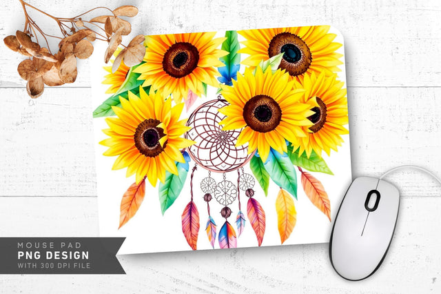 Boho Sunflower Art Mousepad Sublimation Regulrcrative 