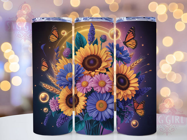 Boho Sunflower Butterfly Tumbler Wrap, Butterfly Tumbler Png, Fall Floral Tumbler, 20oz Skinny Tumbler, Sublimation Download, Autumn Tumbler Design, Boho Floral Tumbler Sublimation SvggirlplusArt 