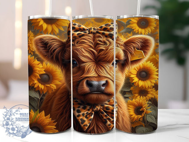 Boho Sunflower Cow 20oz Tumbler, Sunflower Boho, 20oz Tumbler Wrap, Sublimation PNG, Rustic Cup Design, Farmhouse Gift, Country Style Sublimation ToriDesigns 