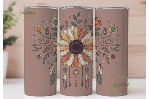 Boho Sunflower Dreamcatcher 20oz Tumbler Sublimation PixelChick 