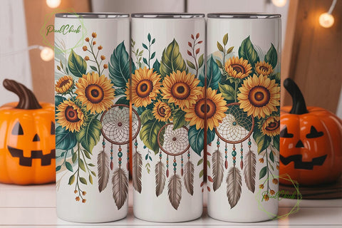 Boho Sunflower Dreamcatcher 20oz Tumbler Sublimation PixelChick 