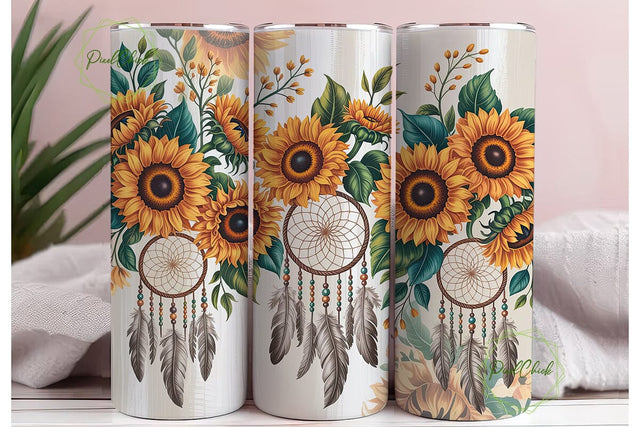 Boho Sunflower Dreamcatcher 20oz Tumbler Sublimation PixelChick 