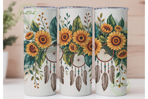 Boho Sunflower Dreamcatcher 20oz Tumbler Sublimation PixelChick 