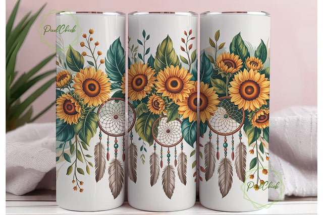 Boho Sunflower Dreamcatcher 20oz Tumbler Sublimation PixelChick 