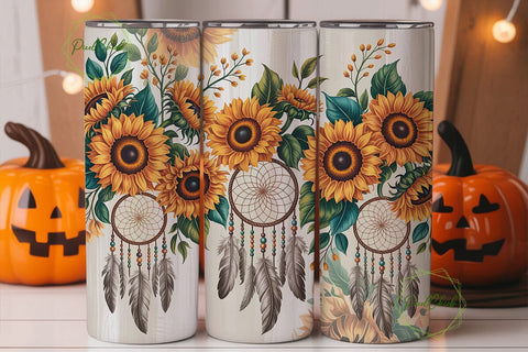 Boho Sunflower Dreamcatcher 20oz Tumbler Sublimation PixelChick 