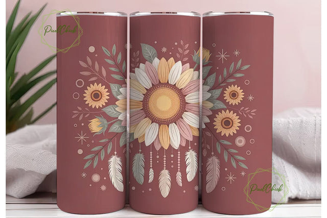 Boho Sunflower Dreamcatcher 20oz Tumbler Sublimation PixelChick 